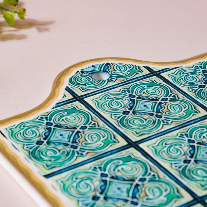 Spanish Vintage Tile Ceramic Platter Green 7 Inch - Ceramic platter, serving platter, fruit platter | Plates for dining table & home decor
