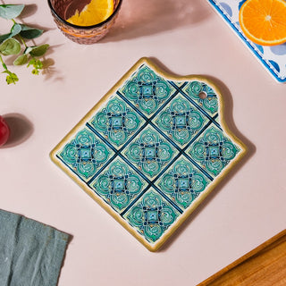 Spanish Vintage Tile Ceramic Platter Green 7 Inch