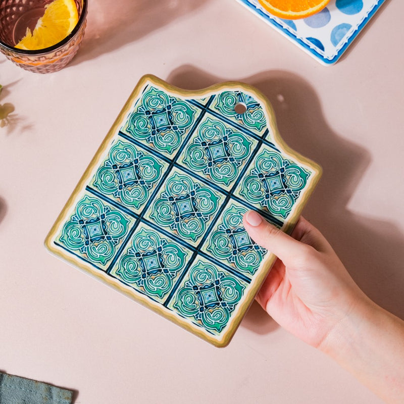 Spanish Vintage Tile Ceramic Platter Green 7 Inch - Ceramic platter, serving platter, fruit platter | Plates for dining table & home decor