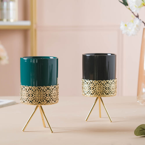 Metal Stand Porcelain Planters - Plant pot and plant stands | Room decor items