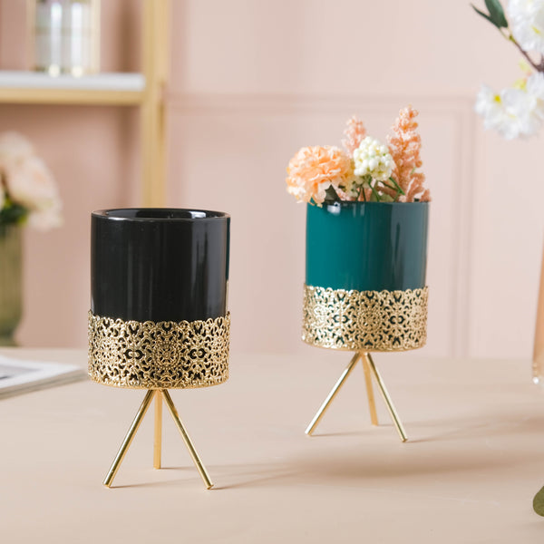 Metal Stand Porcelain Planters - Plant pot and plant stands | Room decor items