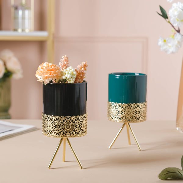 Metal Stand Porcelain Planters - Plant pot and plant stands | Room decor items