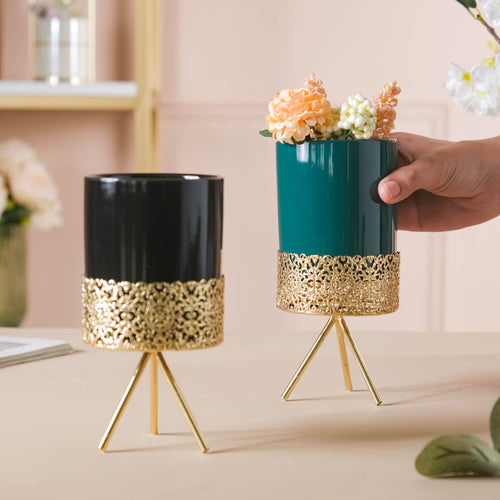 Metal Stand Porcelain Planters - Plant pot and plant stands | Room decor items