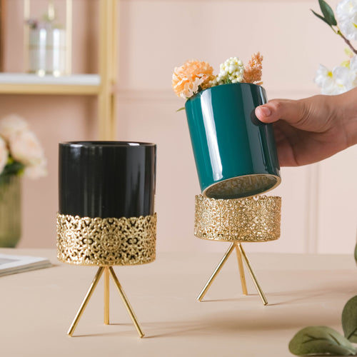 Metal Stand Porcelain Planters - Plant pot and plant stands | Room decor items