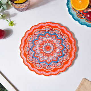 Floral Mandala Ceramic Trivet Orange 8 Inch