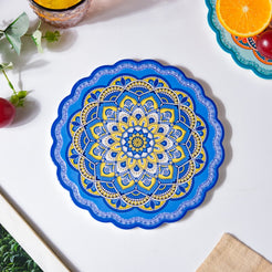 Floral Round Zellij Art Ceramic Trivet Blue 7.5 Inch