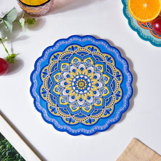 Floral Mandala Ceramic Trivet Blue 8 Inch