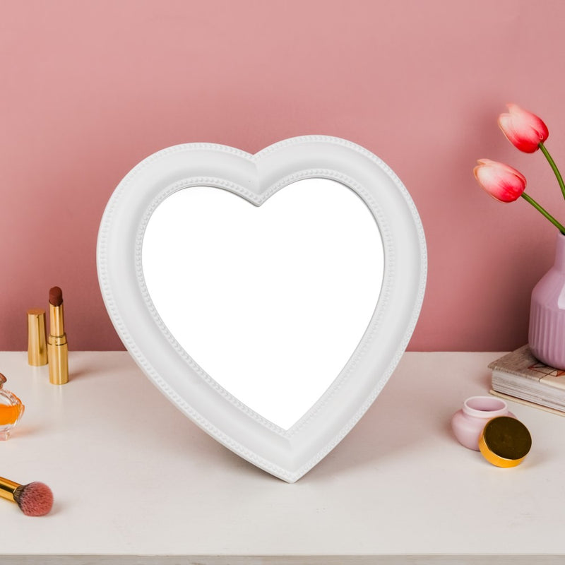 Heart Face Mirror White Large - Dressing table mirror and makeup vanity mirror online | Room decor items