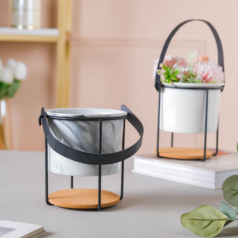 Marble Bucket Style Planter - Plant pot and plant stands | Room decor items