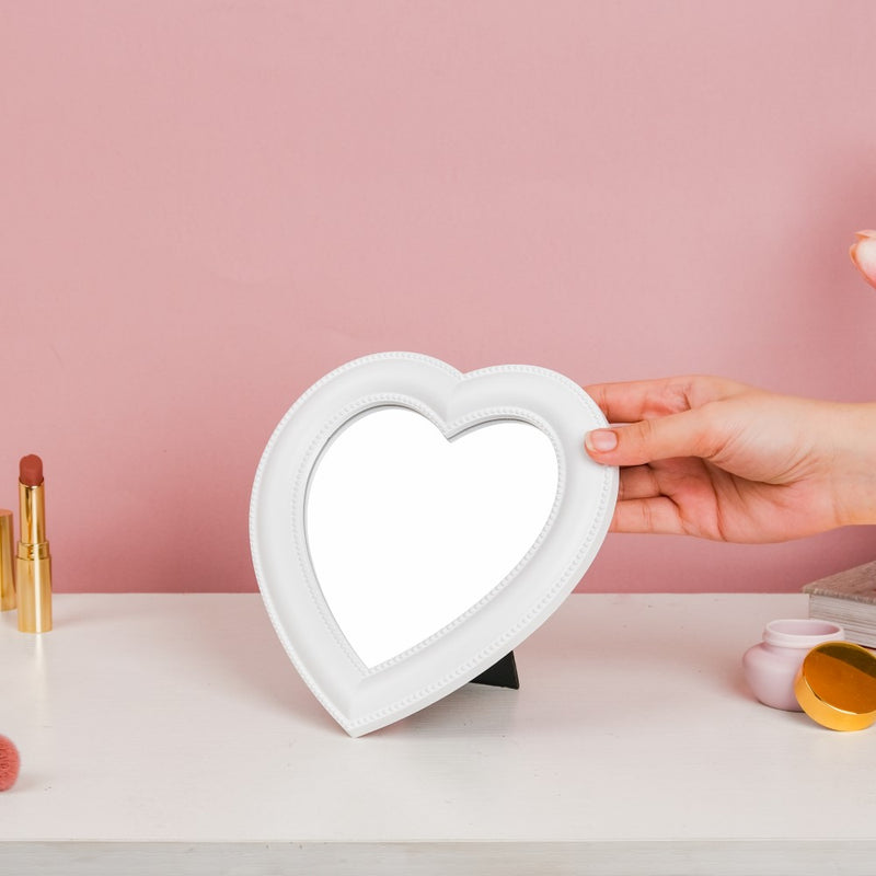 Hearty Face Mirror White Small - Dressing table mirror and makeup vanity mirror online | Room decor items