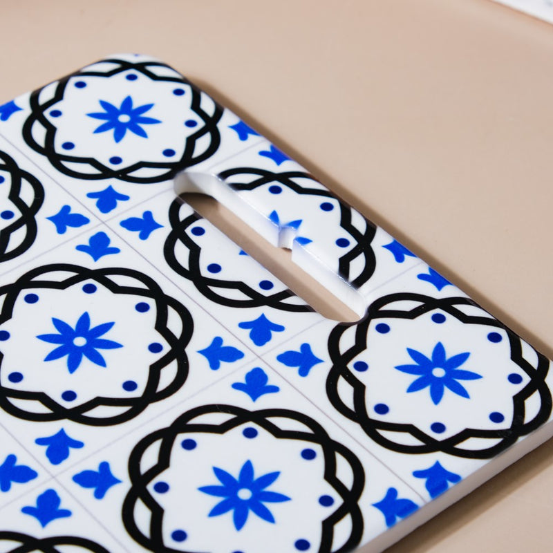 Rectangle Tile Art Trivet Blue And Grey 7 Inch - Ceramic platter, serving platter, fruit platter | Plates for dining table & home decor