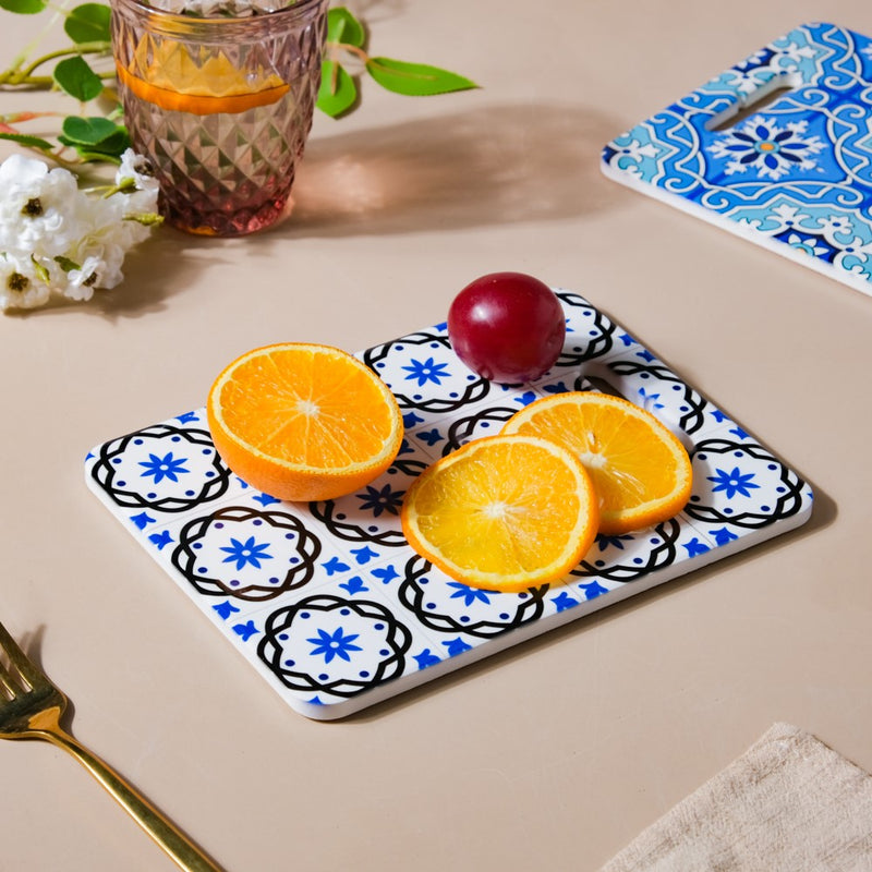 Rectangle Tile Art Trivet Blue And Grey 7 Inch - Ceramic platter, serving platter, fruit platter | Plates for dining table & home decor