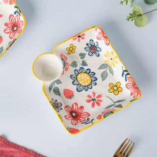 Spring Floral Ceramic Snack and Dip Plate