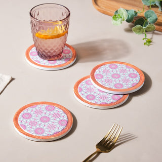 Zellij Floral Art Ceramic Coaster Purple Set of 4