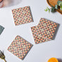 Floral Garden Zellij Art Square Ceramic Coaster Brown And Orange Set of 4