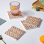 Floral Garden Zellij Art Square Ceramic Coaster Brown And Orange Set of 4