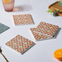 Floral Garden Zellij Art Square Ceramic Coaster Brown And Orange Set of 4