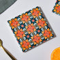 Floral Heaven Zellij Art Square Ceramic Coaster Orange And Black Set of 4