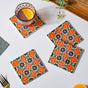 Floral Heaven Zellij Art Square Ceramic Coaster Orange And Black Set of 4