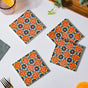 Floral Heaven Zellij Art Square Ceramic Coaster Orange And Black Set of 4