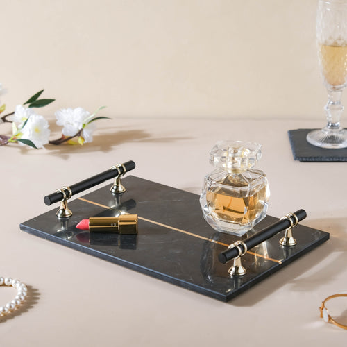 Rectangle Marble Tray With Metal Handle