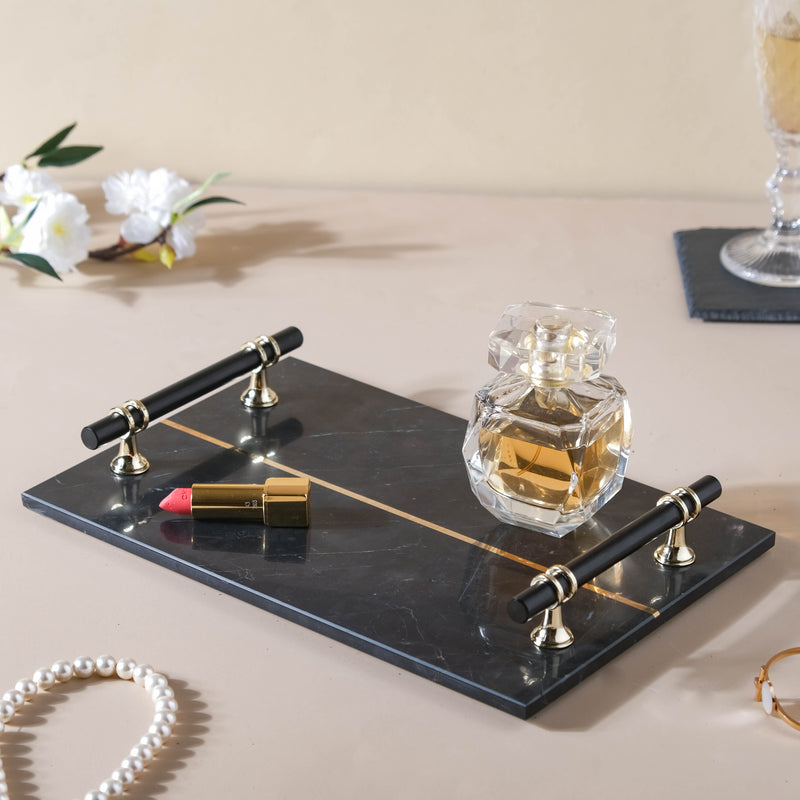 Rectangle Marble Tray With Metal Handle