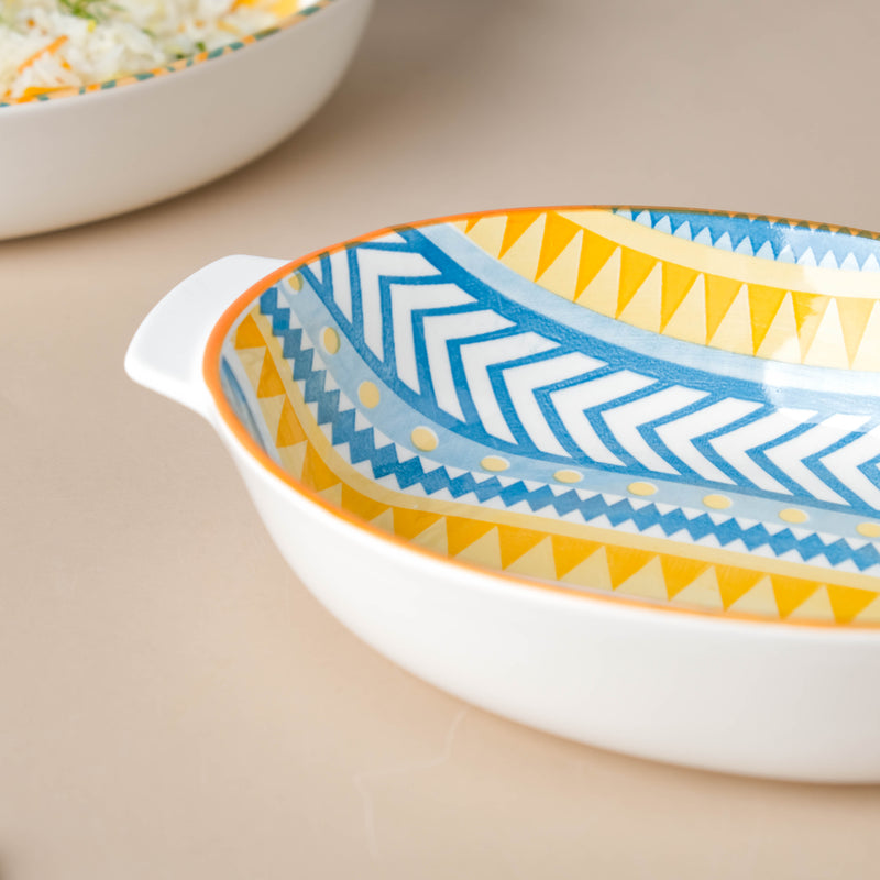 Mandala Chevron Baking Bowl With Handle 9 inch - Baking Dish