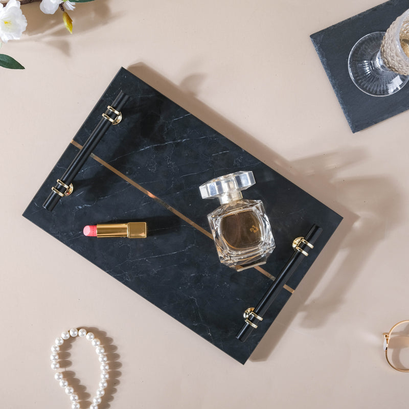 Rectangle Marble Tray With Metal Handle
