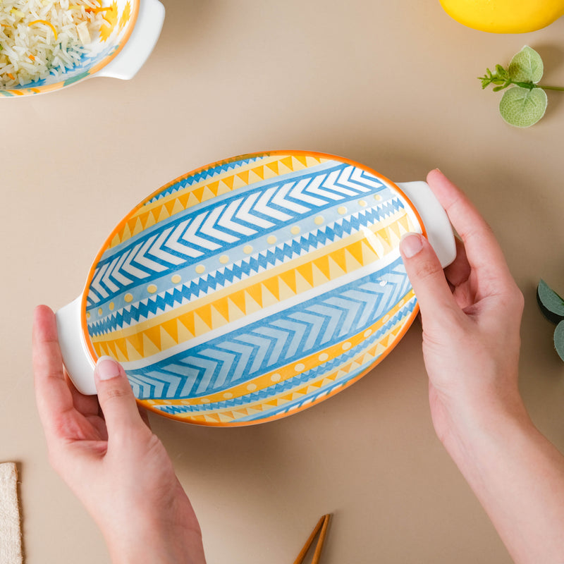Mandala Chevron Baking Bowl With Handle 9 inch - Baking Dish