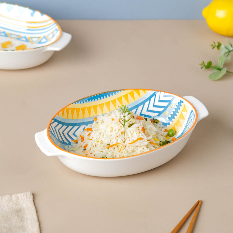 Mandala Chevron Baking Bowl With Handle 9 inch - Baking Dish