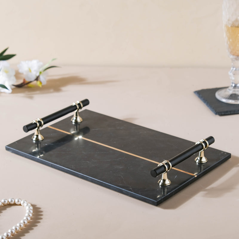 Rectangle Marble Tray With Metal Handle