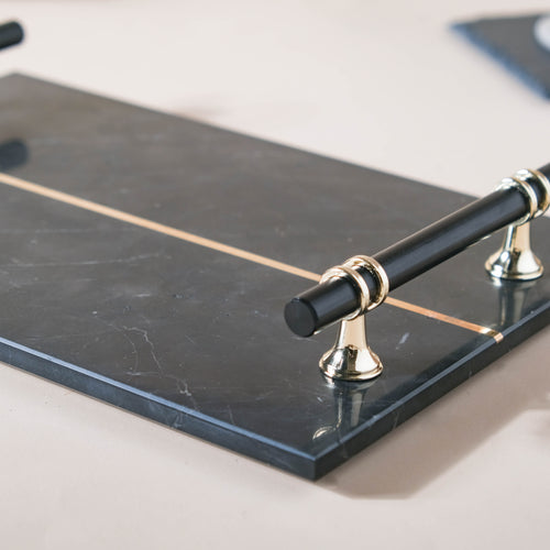 Rectangle Marble Tray With Metal Handle
