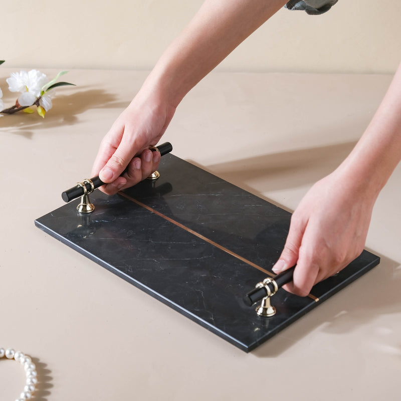 Rectangle Marble Tray With Metal Handle