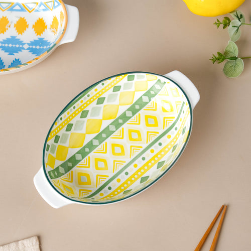 Mandala Ceramic Baking Dish With Handle Yellow 9 Inch - Baking Dish