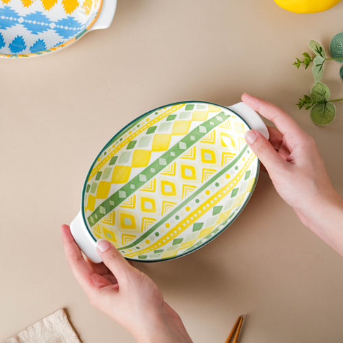 Mandala Ceramic Baking Dish With Handle Yellow 9 Inch - Baking Dish