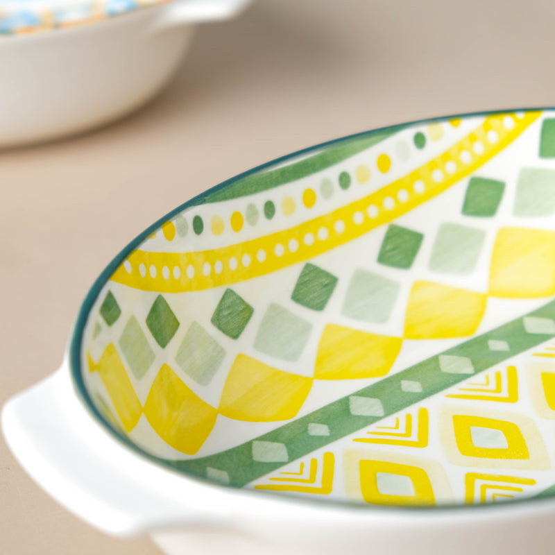 Mandala Ceramic Baking Dish With Handle Yellow 9 Inch - Baking Dish