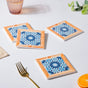 Blue Geometric Florals Framed Square Zellij Art Ceramic Coaster Set Of 4