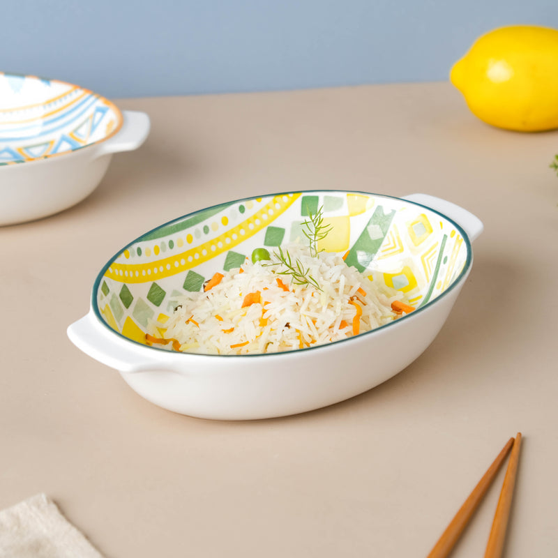 Mandala Ceramic Baking Dish With Handle Yellow 9 Inch - Baking Dish