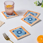 Blue Geometric Florals Framed Square Zellij Art Ceramic Coaster Set Of 4