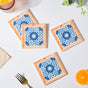 Blue Geometric Florals Framed Square Zellij Art Ceramic Coaster Set Of 4