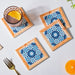 Blue Geometric Florals Framed Square Zellij Art Ceramic Coaster Set Of 4