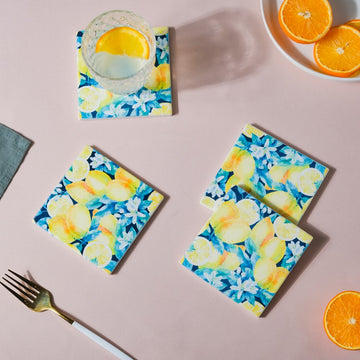 Spring Gardenia Yellow Square Tile Coaster Set Of 4