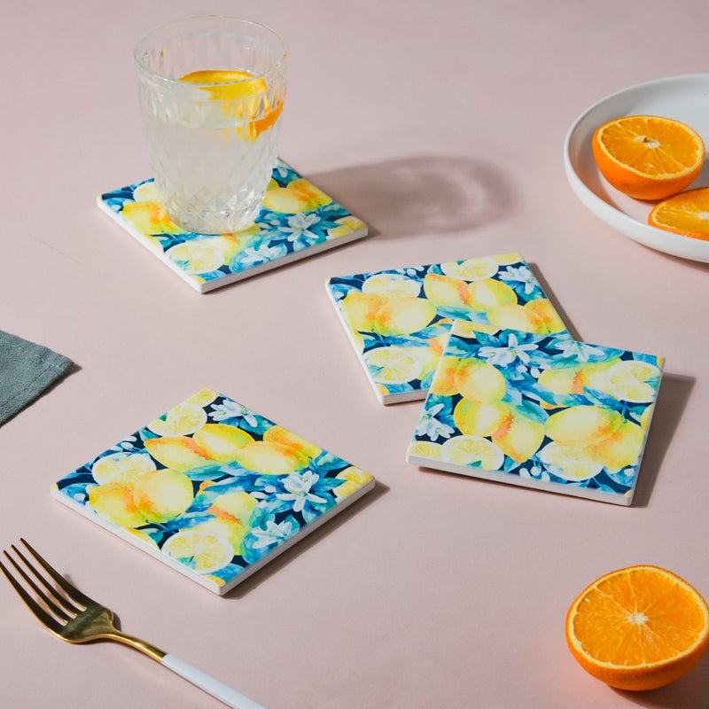 Spring Gardenia Yellow Square Tile Coaster Set Of 4