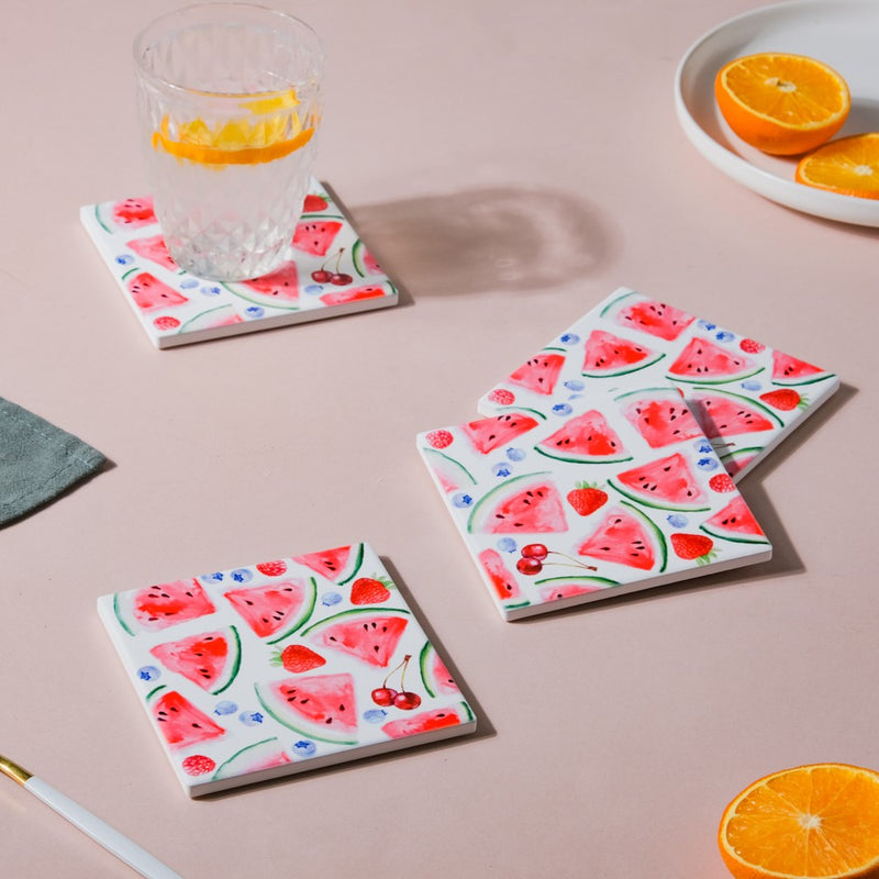 Sweet Pink Fiesta Square Tile Coaster Set Of 4