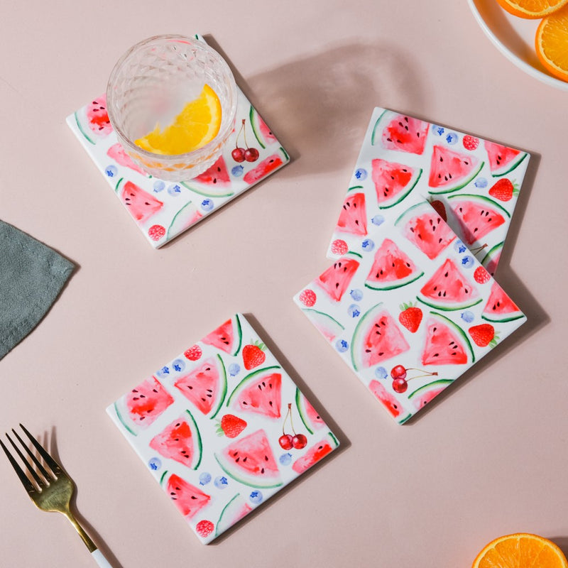 Sweet Pink Fiesta Square Tile Coaster Set Of 4