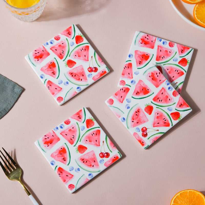 Sweet Pink Fiesta Square Tile Coaster Set Of 4