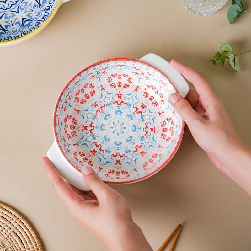 Mandala Red Floral Baking Dish With Handle 8.5 inch - Baking Dish