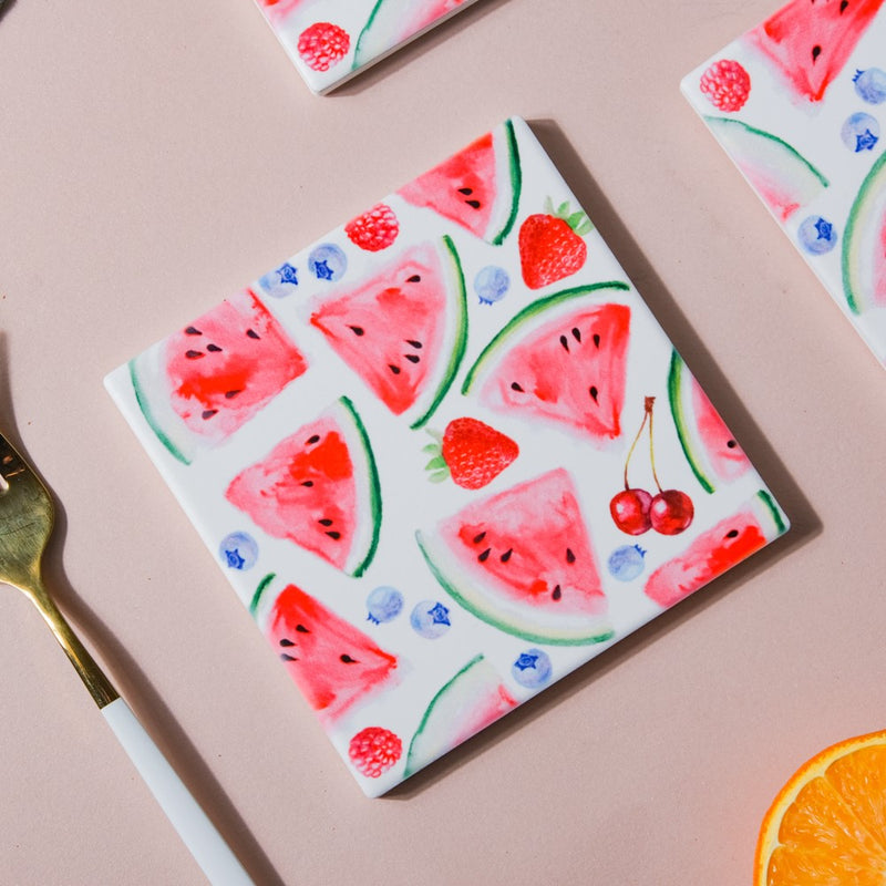 Sweet Pink Fiesta Square Tile Coaster Set Of 4