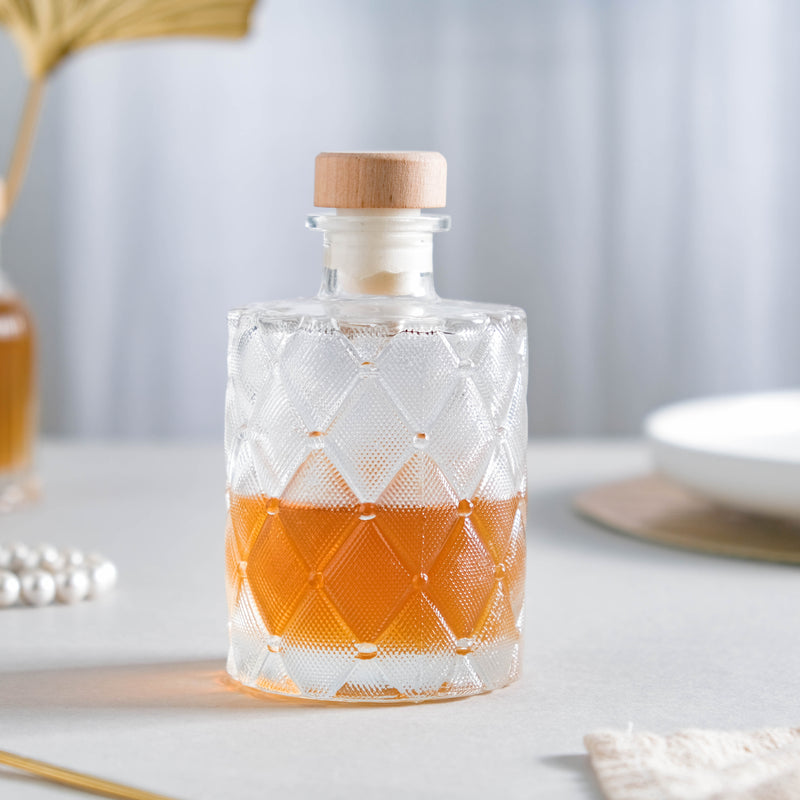 Rhombus Textured Decanter with Cork - Water bottle, juice bottle, glass bottle | Bottle for Travelling & Dining Table