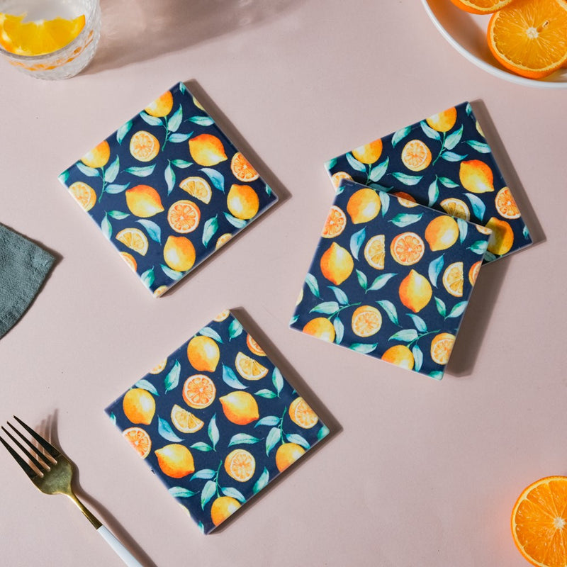 Zesty Lemons Square Tile Coaster Set Of 4